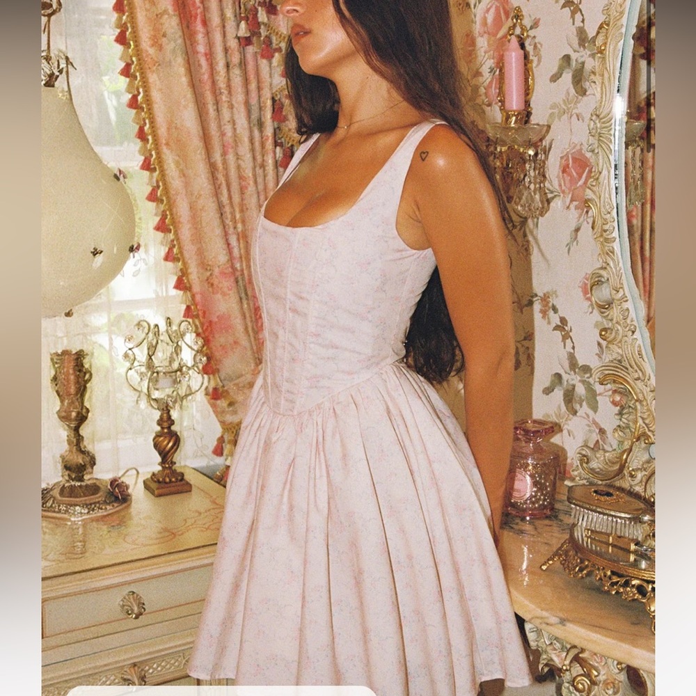 Elegant Pink Corset Floral Dress